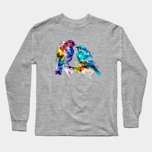 Birds Couple Colourful Art | Watercolor Painting of the Birds Long Sleeve T-Shirt